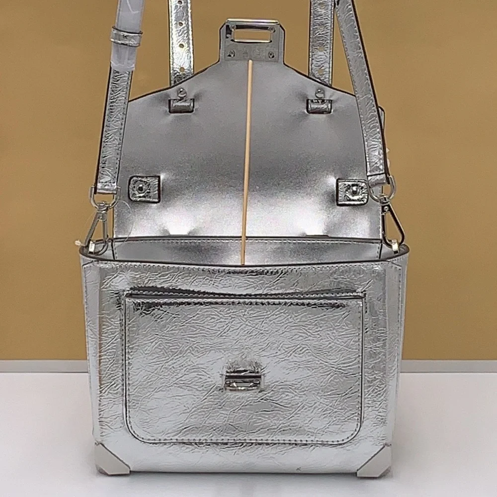 MICHAEL KORS MANHATTAN MEDIUM TOP HANDLE SCHOOL SATCHEL CROSSBODY BAG SILVER